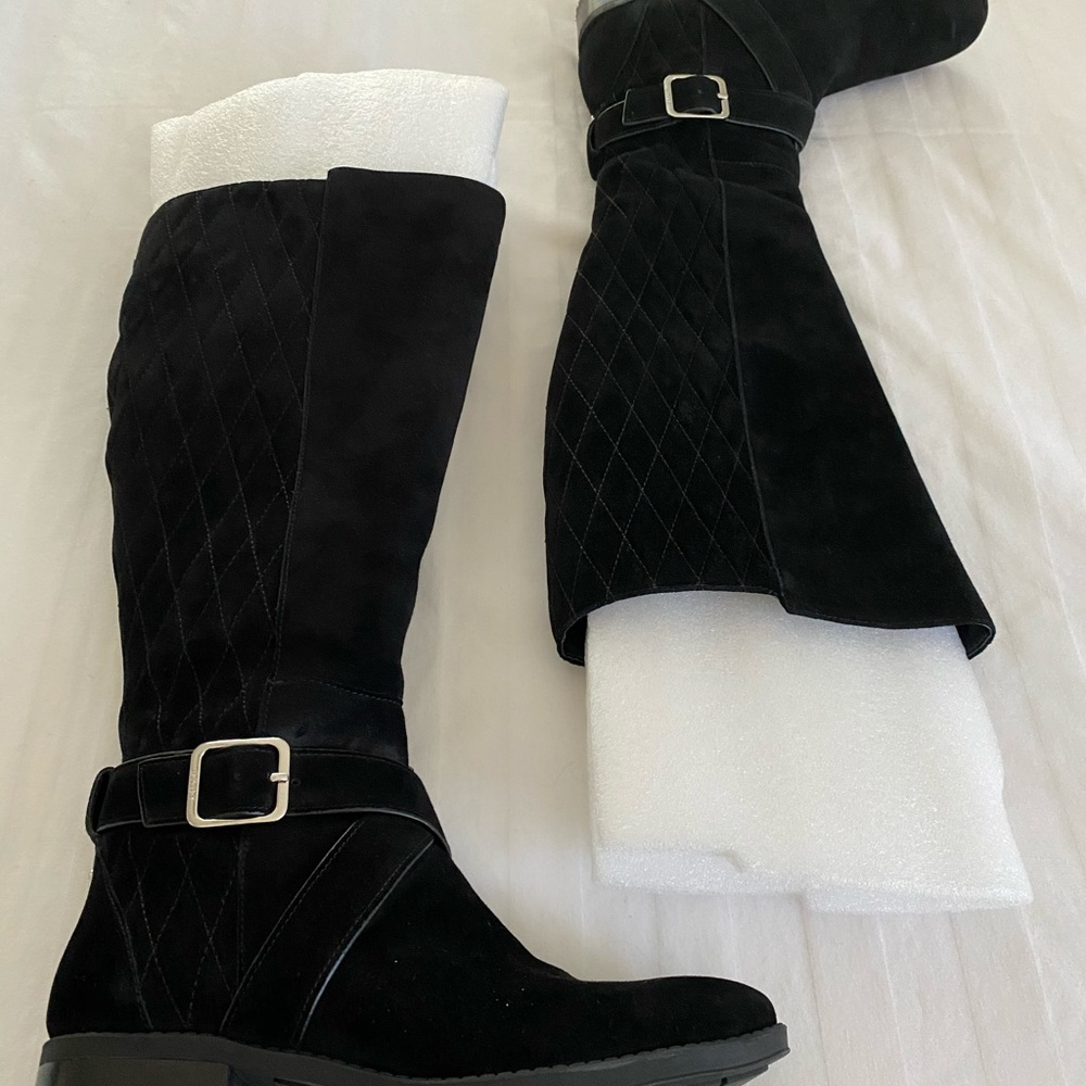 DKNY, black suede wide calf boots. NWOT.beauty!